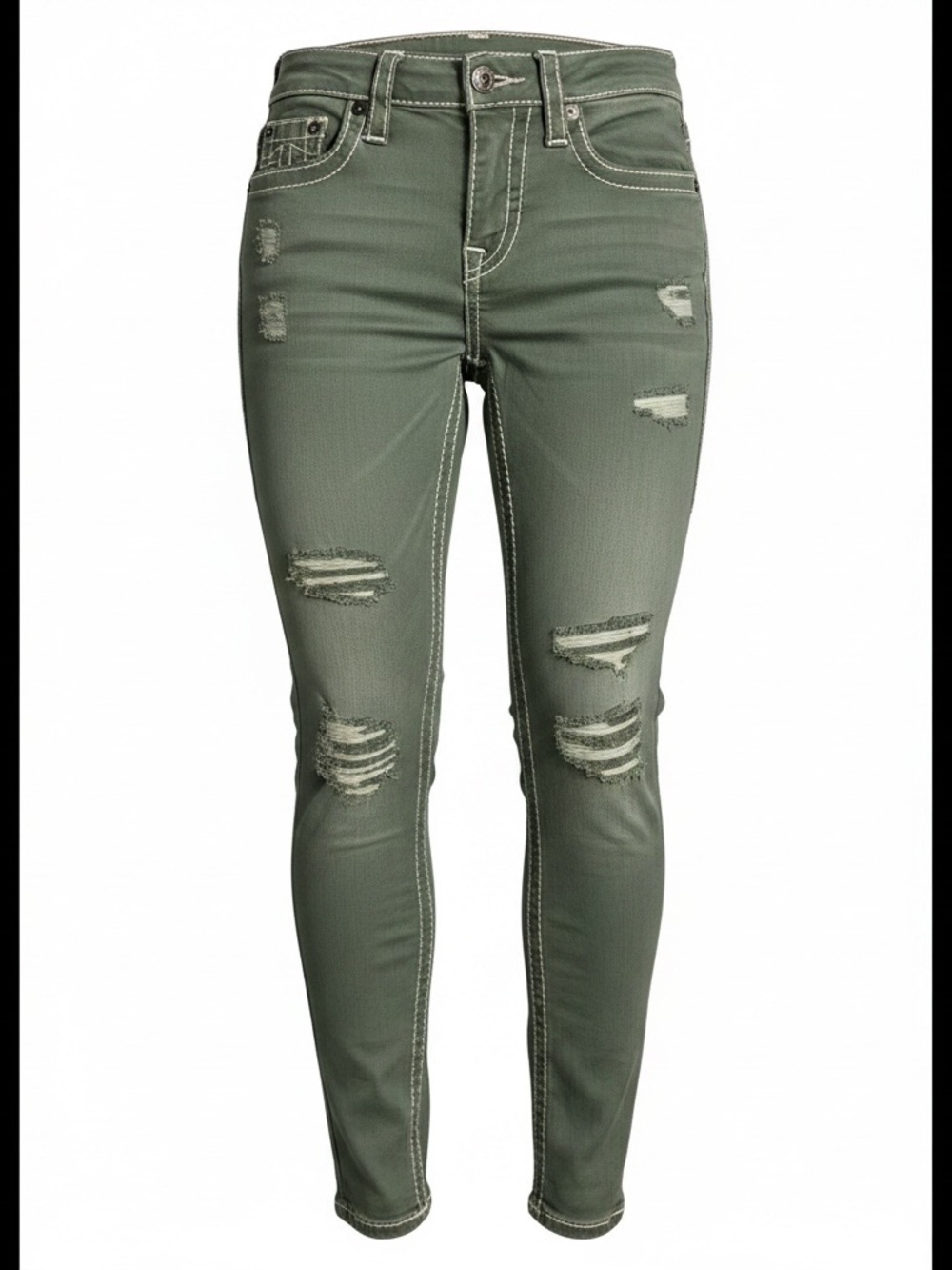 True Religion Women's Distressed High-Rise Skinny Jeans - Olive